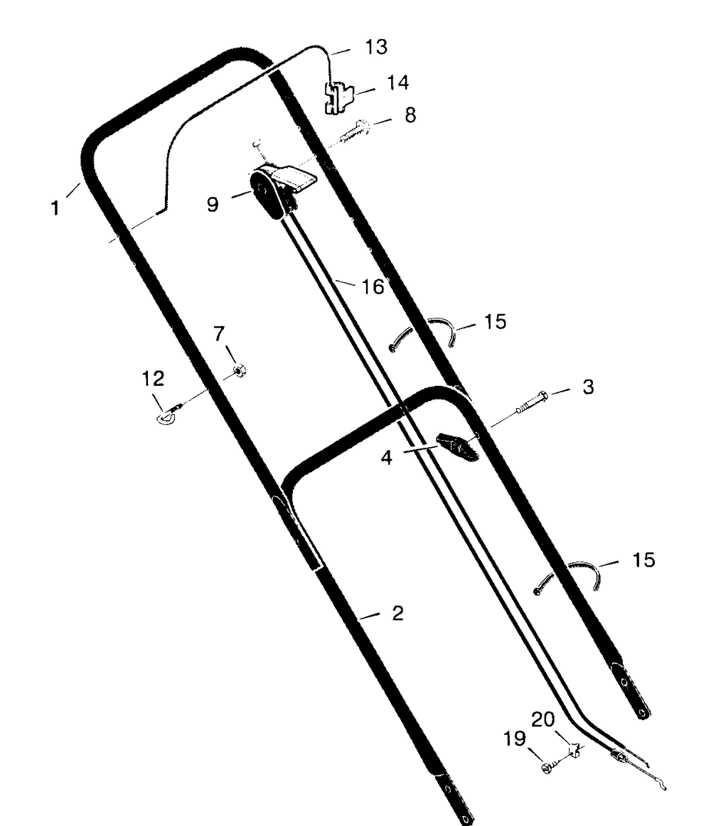 Handle Assembly Diagram and Parts List for 22256A 1997 Briggs and Stratton Lawn Mower